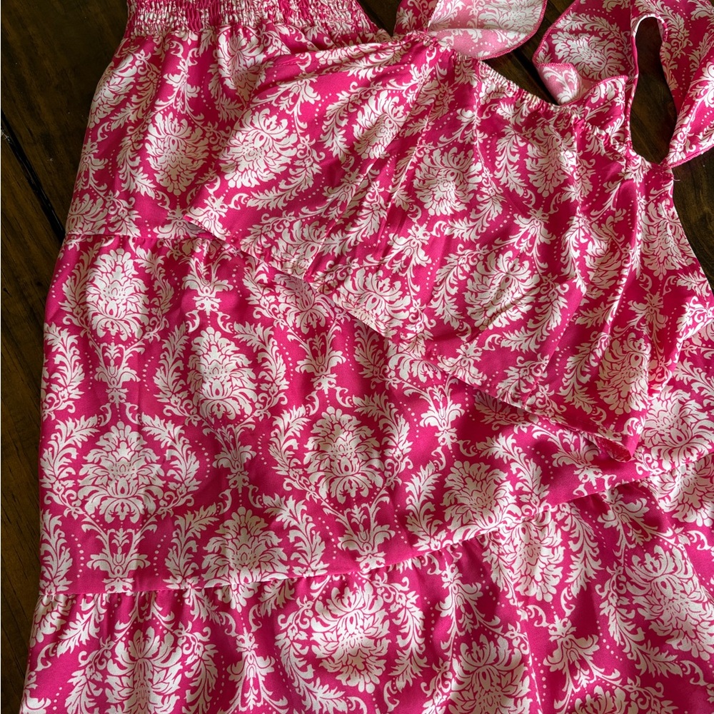 Pink and White Maxi Skirt with Cropped Top